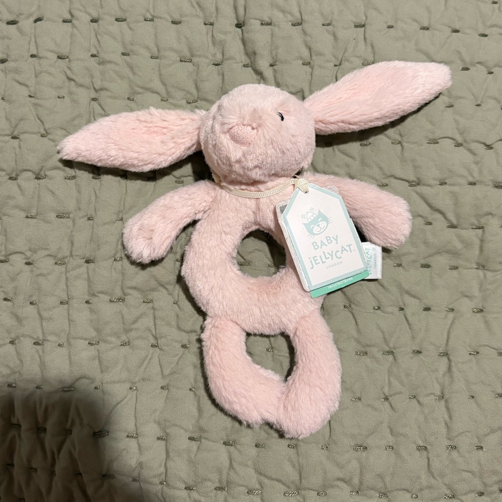 Jellycat Soft Pink Bashful Bunny Ring Rattle NWT